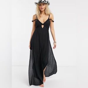 ♥️Reposh♥️ ASOS Black Textured Dress gauzy off shoulder swim goddess coverup